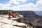 Beautiful natural landscape. Woman in Grand Canyon. USA traveling. World national landmark.