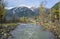 Beautiful natural Lidder river stream  from the Himalayas mountain passing village of Lalipora Pahalgam, Kashmir,