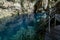 beautiful natural pool of crystal clear water formed a rocky cave with stalagmites and stalagmites in Varadero, Cuba named Saturno