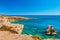 Beautiful natural rock arch near of Ayia Napa, Cavo Greco and Protaras on Cyprus island, Mediterranean Sea. View near of Legendary