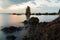 Beautiful natural rock skyline over seacoast