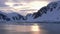 Beautiful nature. Antarctic landscape. Icebergs, glaciers and mountains at sunset. Climate change, global warming