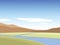 Beautiful nature, field, river, sky and mountains vector,