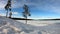 Beautiful nature landscape 4K timelape with sky, cloud, and snow in a winter wonderland in europe surrounded with birch trees