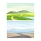 Beautiful nature landscapes set. Green field, river and road vector illustration