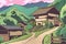 Beautiful Nature Scenery Rural Village Mountain Nature Anime Background