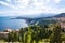 Beautiful nature of Sicily, Mediterranean sea near Taormina and Etna vulcano, aerial panoramic view. Italy.