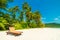 Beautiful nature tropical beach and sea with chair and coconut p