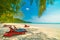 Beautiful nature tropical beach and sea with chair and coconut p