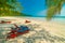 Beautiful nature tropical beach and sea with chair and coconut p