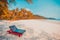 Beautiful nature tropical beach and sea with chair and coconut p