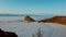 Beautiful nature of winter Baikal on Olkhon island in Siberia. Huge frozen lake, rock, mountains