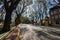 Beautiful neighborhood in a sunshine day cobblestone streets