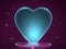 A beautiful neon futuristic catwalk with a blue shining heart and precious purple stones around which Valentine`s Day. 3D Render