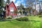 Beautiful new contempory suburban attached townhomes with colorful summer gardens in a Canadian neighborhood.