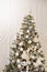 Beautiful new yaer tree. Bright xmas interior. Christmas decorations. Light decoration