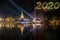 Beautiful New Year Firework 2020 Reflection Over Old Pagoda Loy Krathong Festival Sukhothai Thailand Amazing Historic Town.
