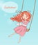 Beautiful, nice, cute red-haired girl swinging on a swing.