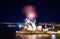 Beautiful night display of colorful fireworks over the Sydney Opera House