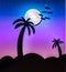 Beautiful Night Drawing Of Palms Tree And Moon Illustration