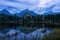 Beautiful night landscape, mountains and water, lake Strbske pleso, High Tatras, Slovakia