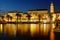 Beautiful night life in Split with the old town promenade a