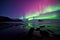 Beautiful night northern lights with starry sky. Generative AI