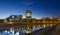 Beautiful night panorama right bank of river in Vilnius city