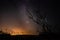 Beautiful night sky with milky way and silhoutte of old dead tree in a national park.