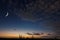 Beautiful night sky,moon, Beautiful clouds on night background. Moon Waning Crescent. Ramadan background