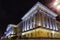 Beautiful night view of Admirality in Saint Petersburg. lanterns create colorful illumination for prominent russian landmark.