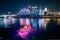 Beautiful night view of a colorful cruise ship traveling on River