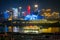 Beautiful night view of a colorful cruise ship traveling on River