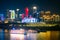 Beautiful night view of a colorful cruise ship traveling on River