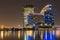 Beautiful night view of Festival City in Dubai. View of Hotel crown plaza and hotel intercontinental buildings.