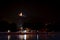 Beautiful night view of the Kandy downtown, Sri Lanka. Bahiravokanda Vihara Buddha statue on the top of the hill on