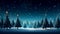 beautiful nighttime winter scene with snow-covered Christmas trees sparkling with star-like lights blue starry sky