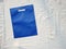 Beautiful non woven eco friendly blue D-Cut bag on white