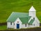 Beautiful nordic church with green roof in Faroe Islands