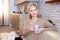 Beautiful nordic woman drinking tea at home