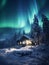 Beautiful northern lights, Aurora Borealis,night view, winter, snow of planet. Magnificent views