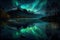 Beautiful northern lights reflecting in the water. Ai generative