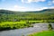 Beautiful Norway forest landscape of hills, mountain and river in a sunny day