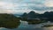 Beautiful Norwegian fjord at sunset. Aerial view.