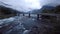 Beautiful norwegian landscape in the evening with river and bridge close to Odda city. Norway