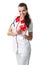 Beautiful Nurse in white-red dress showing red heart