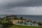 Beautiful Oahu lagoon with a cargo ship in the background