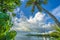 Beautiful ocean landscape, bay in a tropical Mauritius island, La Gaulette region.