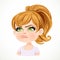 Beautiful offended cartoon fair-haired girl with hair gathered in ponytail portrait