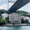 Beautiful old architectural house view under Bosphorus Bridge .